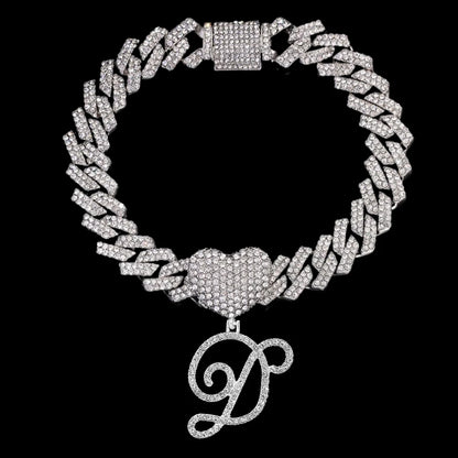 A-Z Cursive Initial Letter Cuban Anklets Bracelet For Women 14mm Iced