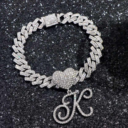 A-Z Cursive Initial Letter Cuban Anklets Bracelet For Women 14mm Iced