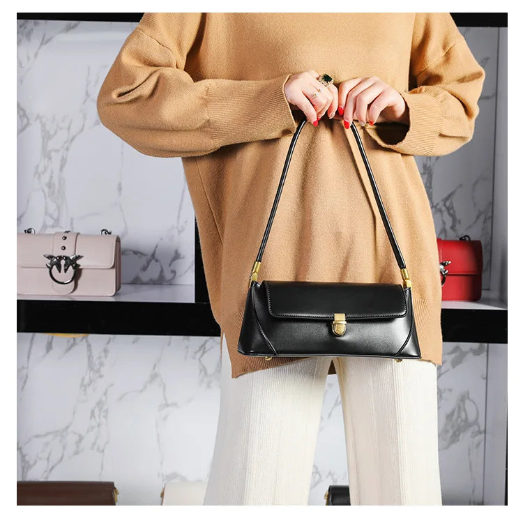 Armpit bag high-end solid color one-shoulder portable genuine leather bag