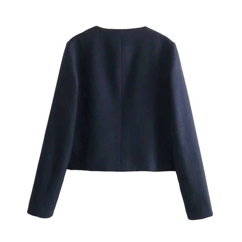 Cropped Tweed Jacket Woman Coat Button Long Sleeve Elegant Jackets For Women Short Coats Outwears