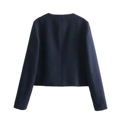 Cropped Tweed Jacket Woman Coat Button Long Sleeve Elegant Jackets For Women Short Coats Outwears