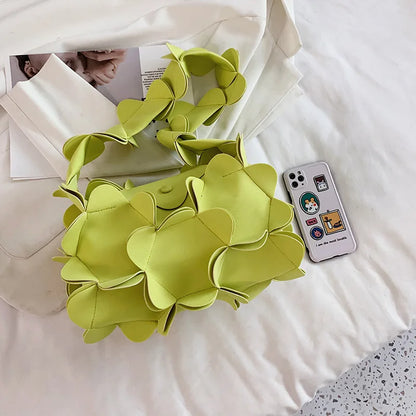 3D Flower PU Leather Armpit Purse Shoulder Bags Women Solid Color Fabric Crossbody Bag