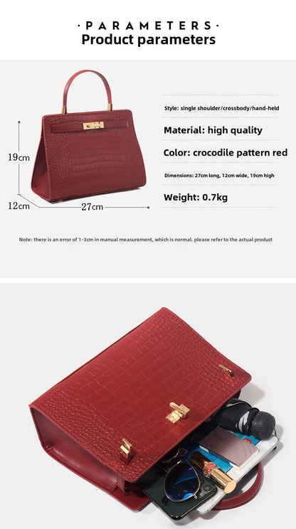 Genuine Leather Women's Bag, Red Mother's Shoulder Bag