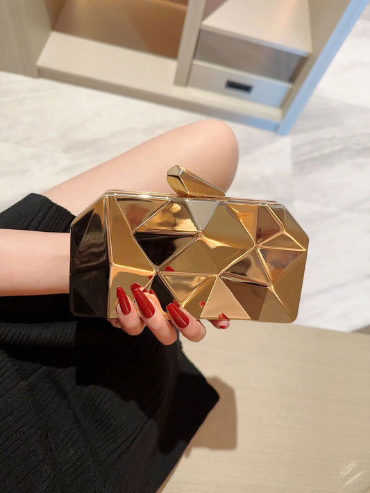 Gold Plated Evening Bag Banquet Bag Prom Purse with Chain
