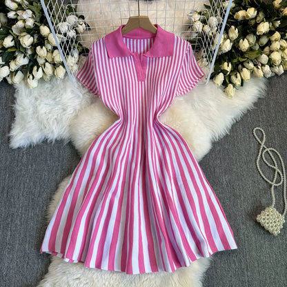 Sweater Striped Dress Knit Dresses Ruffles Party Casual Elegant Knitted Y2k Streetwear