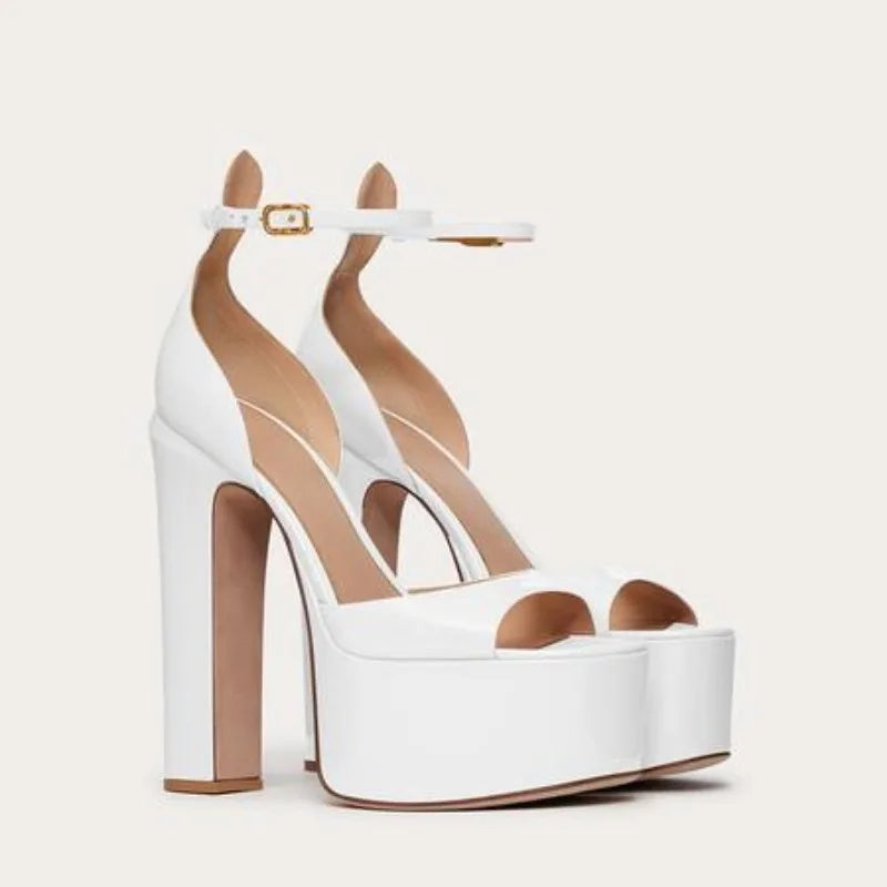 Ankle Strap Sexy Peep Toe Thick Sole Platform Chunky High Heels