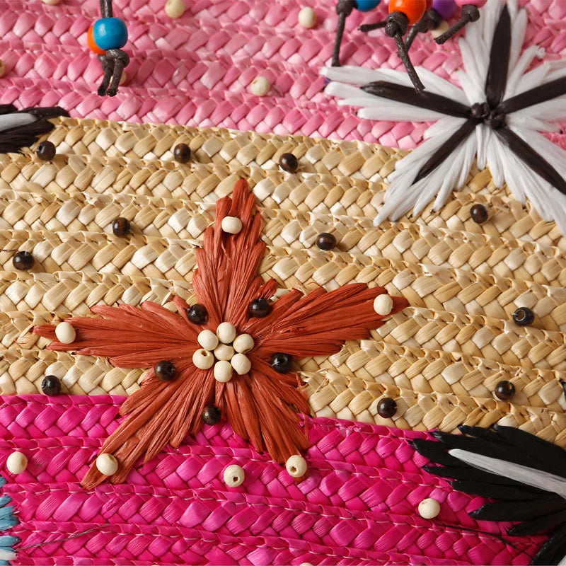 Bohemian Hand Embroidered Starfish Straw Woven Bag Beaded Handbags For Ladies