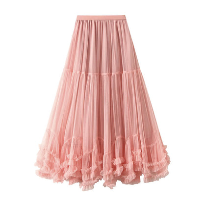 Skirts For Women Ladies A Line Layered Tulle Elastic Waist Midi Length High Waist Solid Mesh Skirt