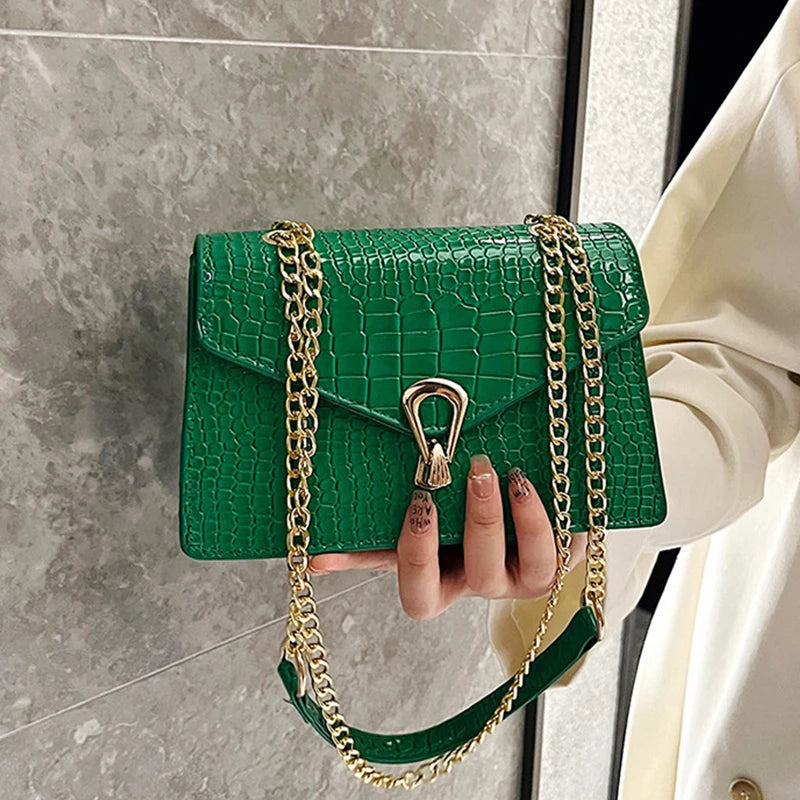 Crocodile Pattern Shoulder Bags For Women Chains Square Bag Crossbody Handbag