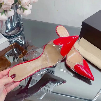 Transparent PVC Mixed-color Women Pumps Elegant Pointed toe Thin High heels Slingbacks Mules Party Prom Shoes