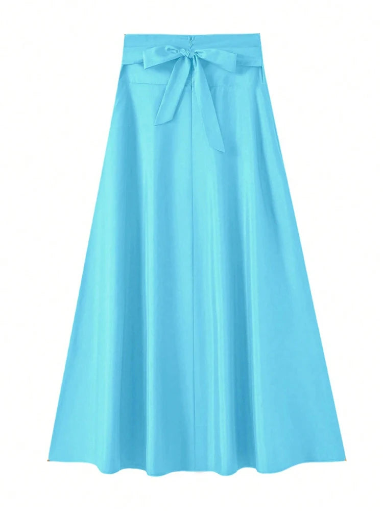 A-line Skirts for Woman High Elastic Waist Long Skirt Women With Bow Elegant Skirts