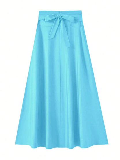 A-line Skirts for Woman High Elastic Waist Long Skirt Women With Bow Elegant Skirts