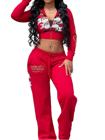 Women Hooded Two Piece Set  Slim Fit Ankle Length Pant Suit