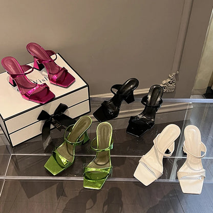 Elegant Square Toe Slippers Women's Design High Heel Mules
