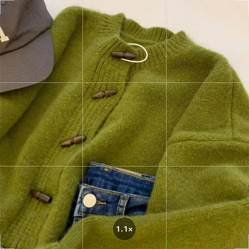 Vintage Soft Supple Round Neck Sweater Knitted Cardigan For Women