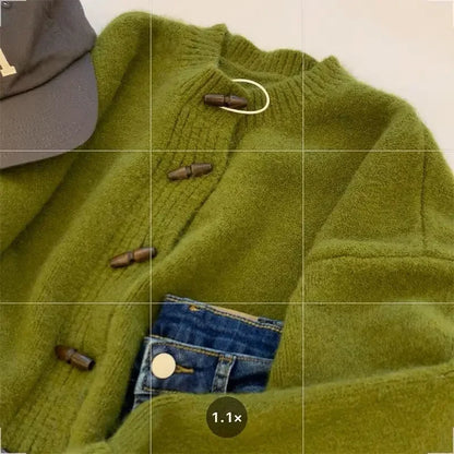 Vintage Soft Supple Round Neck Sweater Knitted Cardigan For Women