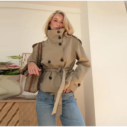 Vintage Women's Belted Jacket Coat Loose Fit Long Sleeve Button Down Coats
