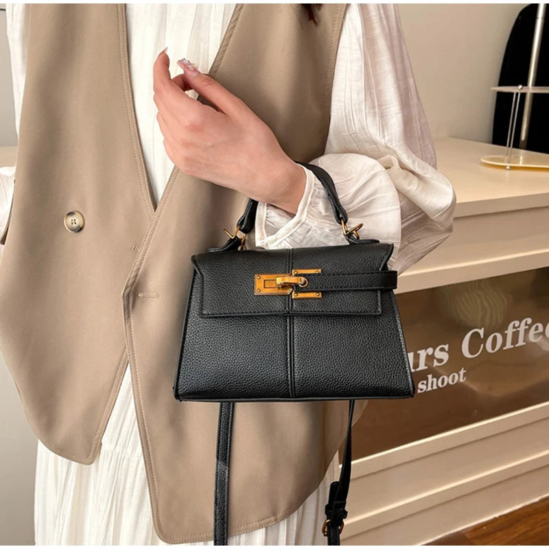 Luxury Trapezoidal Clutch Bag Hardware Lock Design Square Shoulder Handbag