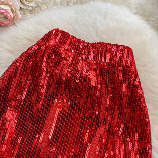 Women Chic Sequin tassel glitter Skirt High Waist Elegant Korean Fashion Skirt