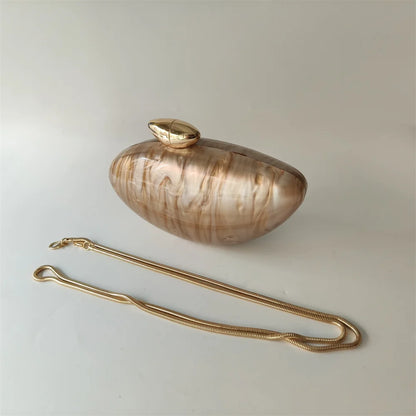 Shell Brand Pearl Brown Marble Acrylic Box Clutches Evening Bag Bridal Hand Bag