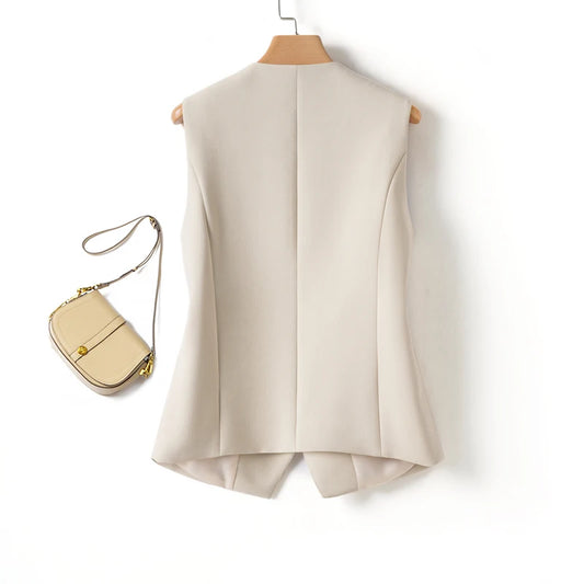 Short Vest Top Women's Diagonal Button Versatile Workplace Elegant Vest Jacket Top