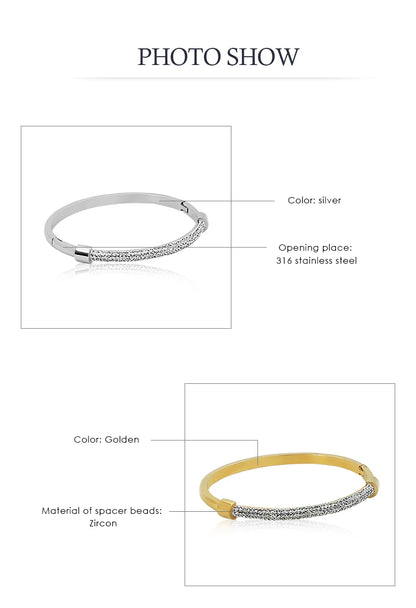 Trendy Titanium Steel Cubic Zirconia Cuff Bangles for Women