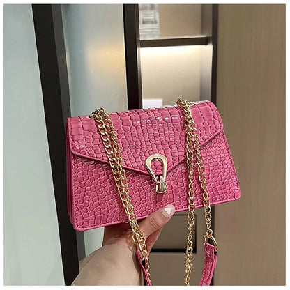 Crocodile Pattern Shoulder Bags For Women Chains Square Bag Crossbody Handbag