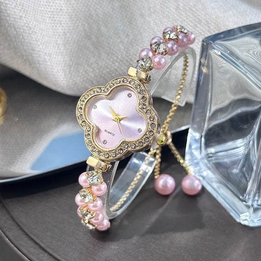 Luxury Drawstring Watch Exquisite Small Pearl Clover Women's Watch