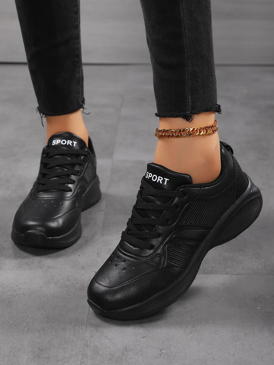 Casual Non-Slip PU Soft Light Breathable Sneakers Flats Platform White Black Women Sneakers Ladies Trainers