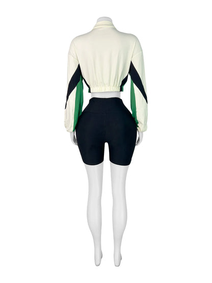 Sporty 2 Piece Set Crop Jacket and Shorts Summer Tracksuits Set