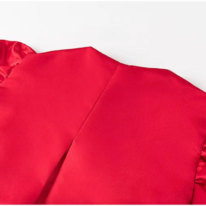 Solid Satin Women's Blouse Top With Pouf Balloon Sleeve O Neck Loose Blouses