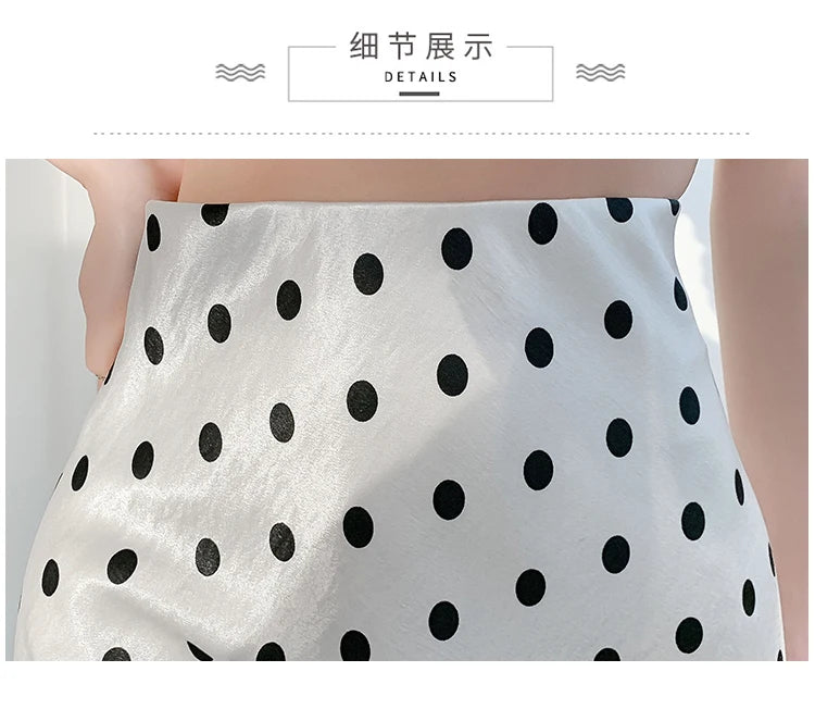 Polka Dot Satin Skirt Women's High Waist Versatile Elegant Dot Long Skirt