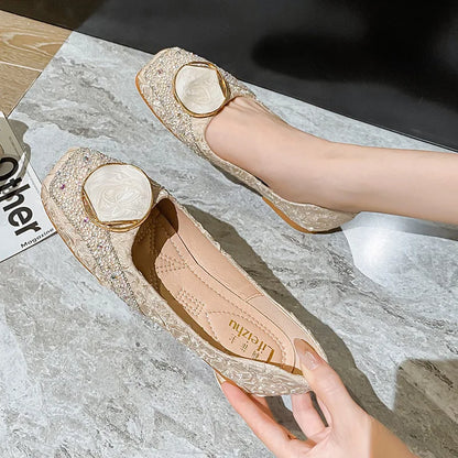 Flats Shoes for Women Rhinestone Slip-on Loafers Shoes