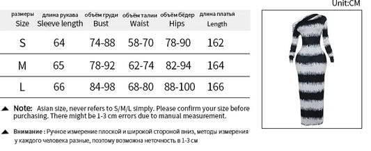 Contrast Patchwork Inclined Shoulder Striped Women Print Maxi Bodycon Dress
