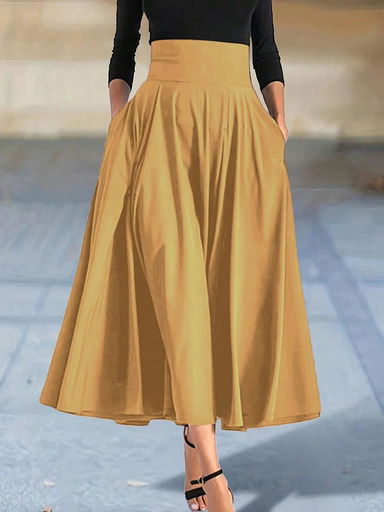 A-line Skirts for Woman High Elastic Waist Long Skirt Women With Bow Elegant Skirts