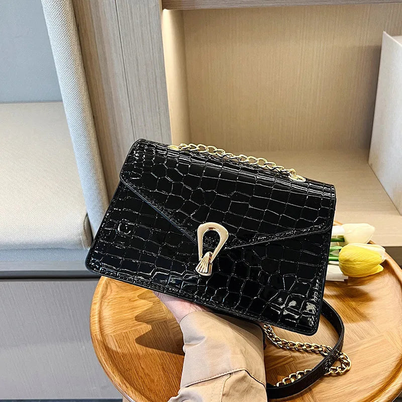 Crocodile Pattern Shoulder Bags For Women Chains Square Bag Crossbody Handbag