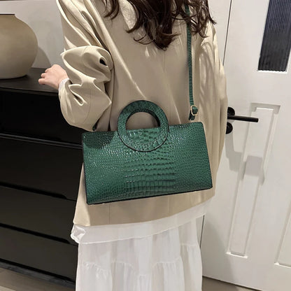 Women's Crocodile Pattern PU Leather Handbags Green Square Bag