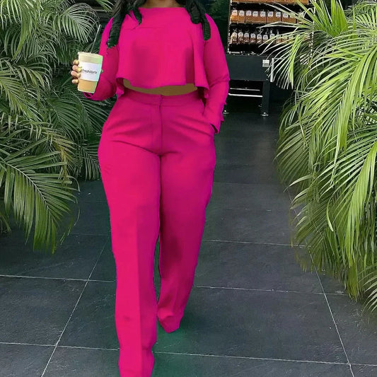 Two Piece Set Women Tracksuit Set Summer Work Elegant Long Sleeve Top Pants Set