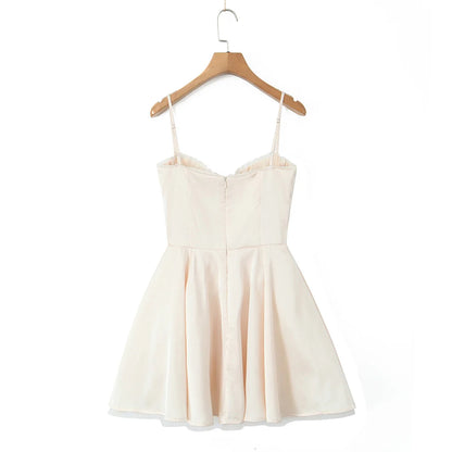 Summer Women Sexy Elegant Sling A-line Mini Dress Birthday Party Satin Dress