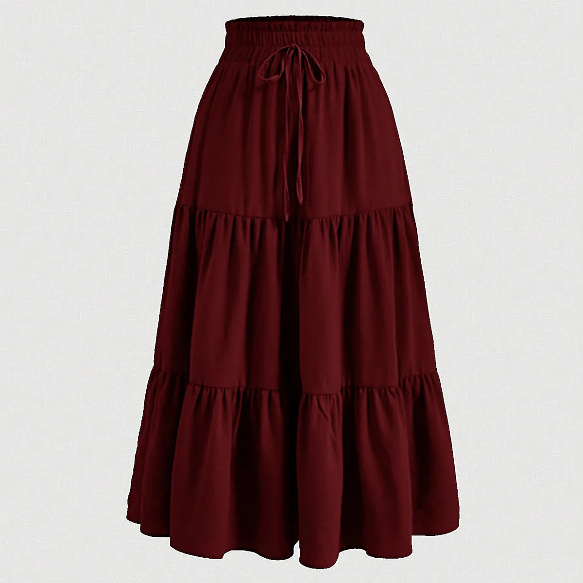 Women's Patchwork Solid Color Loose Skirt; Commuting Casual Cake Skirt; Elastic Waist Elegant Skirt