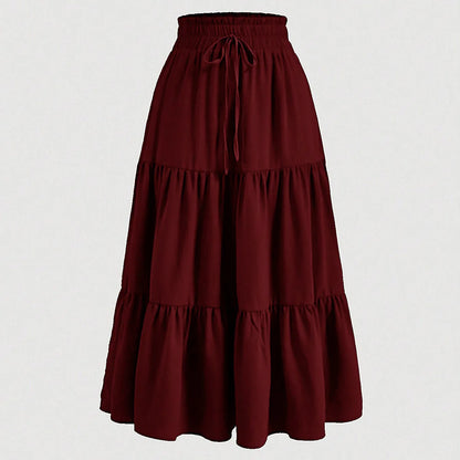 Women's Patchwork Solid Color Loose Skirt; Commuting Casual Cake Skirt; Elastic Waist Elegant Skirt