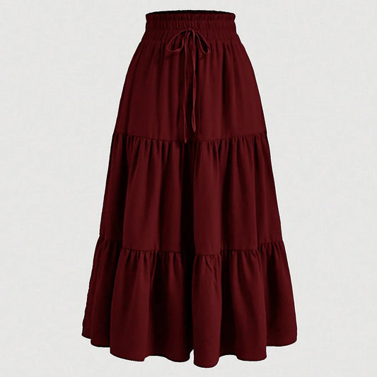 Women's Patchwork Solid Color Loose Skirt; Commuting Casual Cake Skirt; Elastic Waist Elegant Skirt