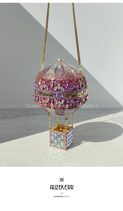 Balloon Shaped Crystal Evening Bags Women Luxury Classy Unique Clutch Purse