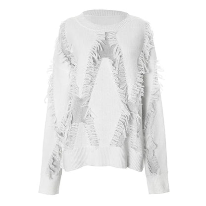 Tassel Oversize Knitted Sweater For Women Autumn Jumpers