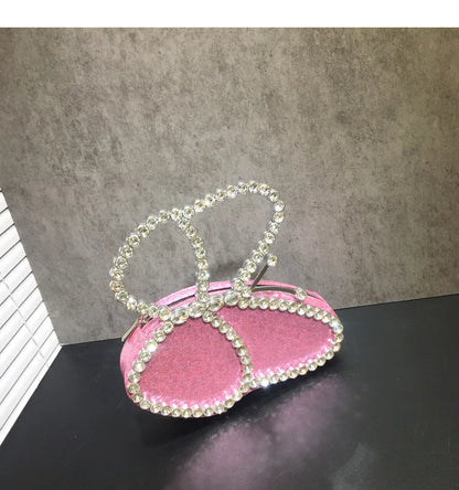White Rhinestone Pink Butterfly Wedding Evening Clutches Party Prom Purse