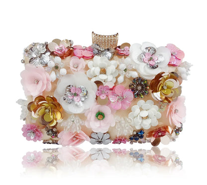 Women Multicolored Flower Evening Clutch Floral Bag