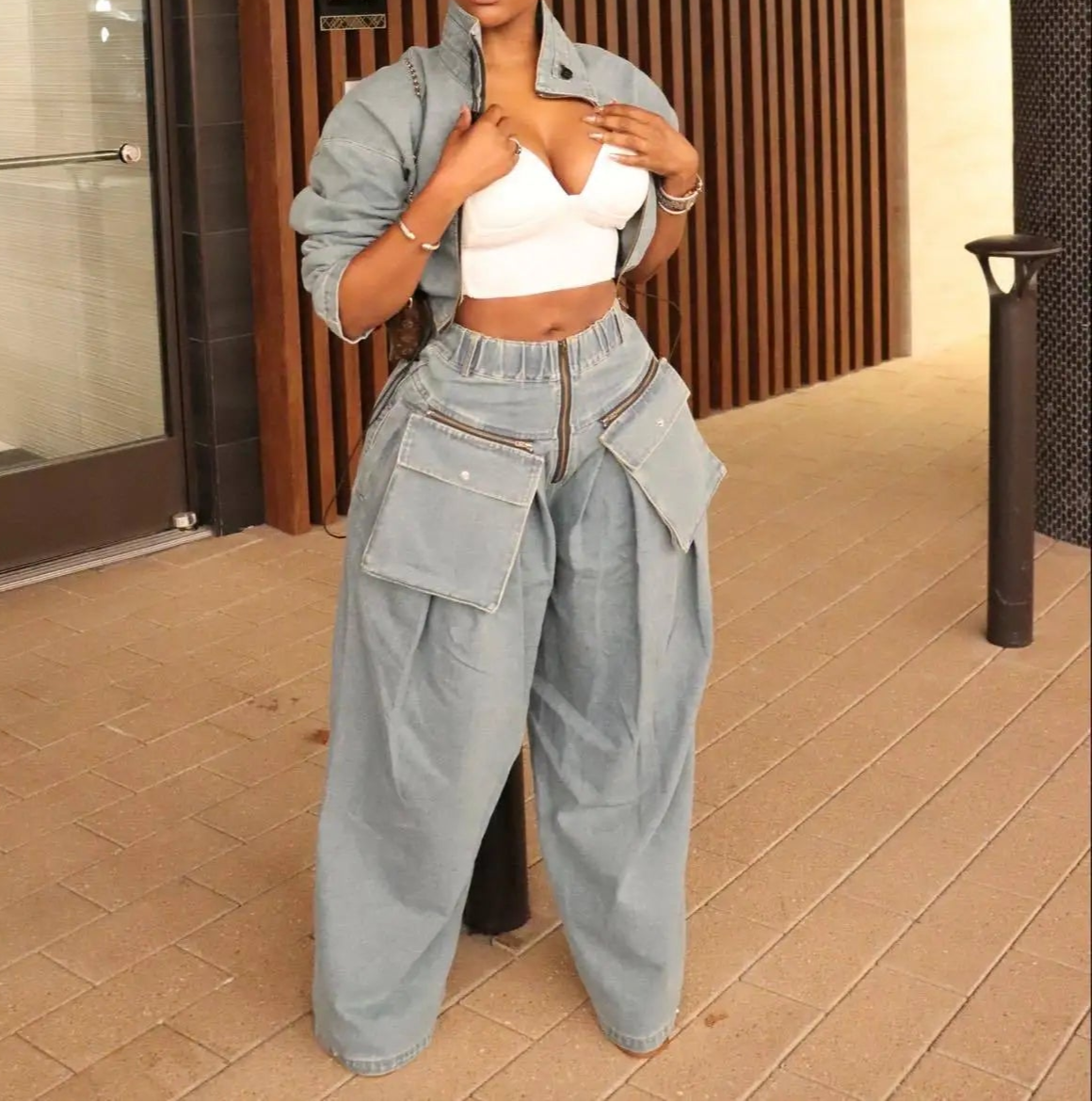 Denim Two Piece Sets Women Pant Set Y2k Streetwear Coats Jeans Elegant Matching Sets