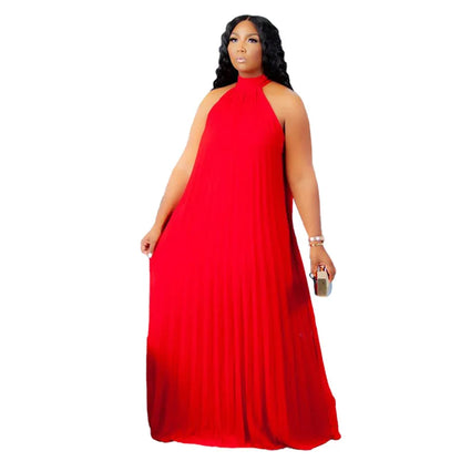 Plus Size Women Maxi Dress sleeveless Halter Hollow Out Maxi Dress