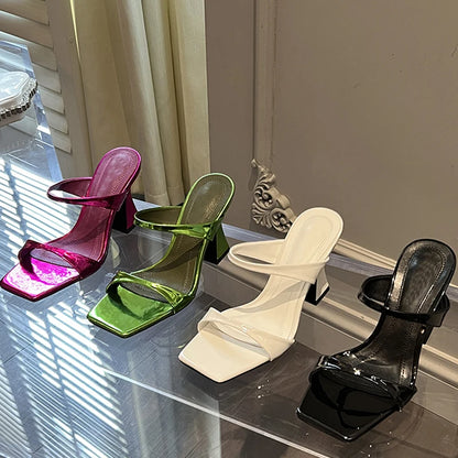 Elegant Square Toe Slippers Women's Design High Heel Mules
