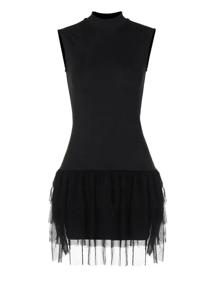 Black Mini Dress Sleeveless Mesh Patchwork Mini Evening Prom Dress Bodycon